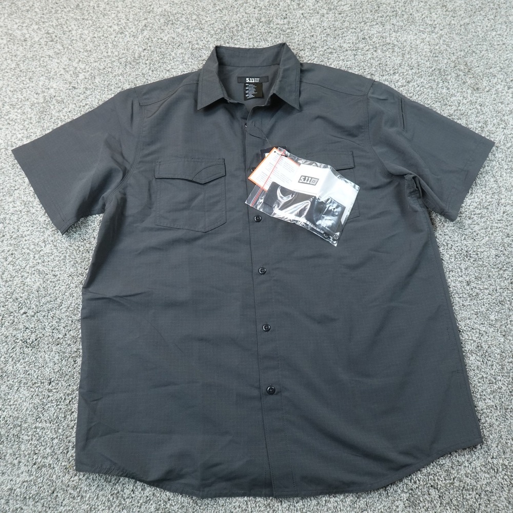 5.11 Tactical Shirt Mens L Gray Fast Tac Short Sleeve Button Up Duty Work Combat